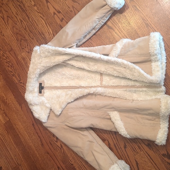 Vtg suede Sherpa lined Penny Lane cream coat by Static sz S/M - Picture 7 of 12